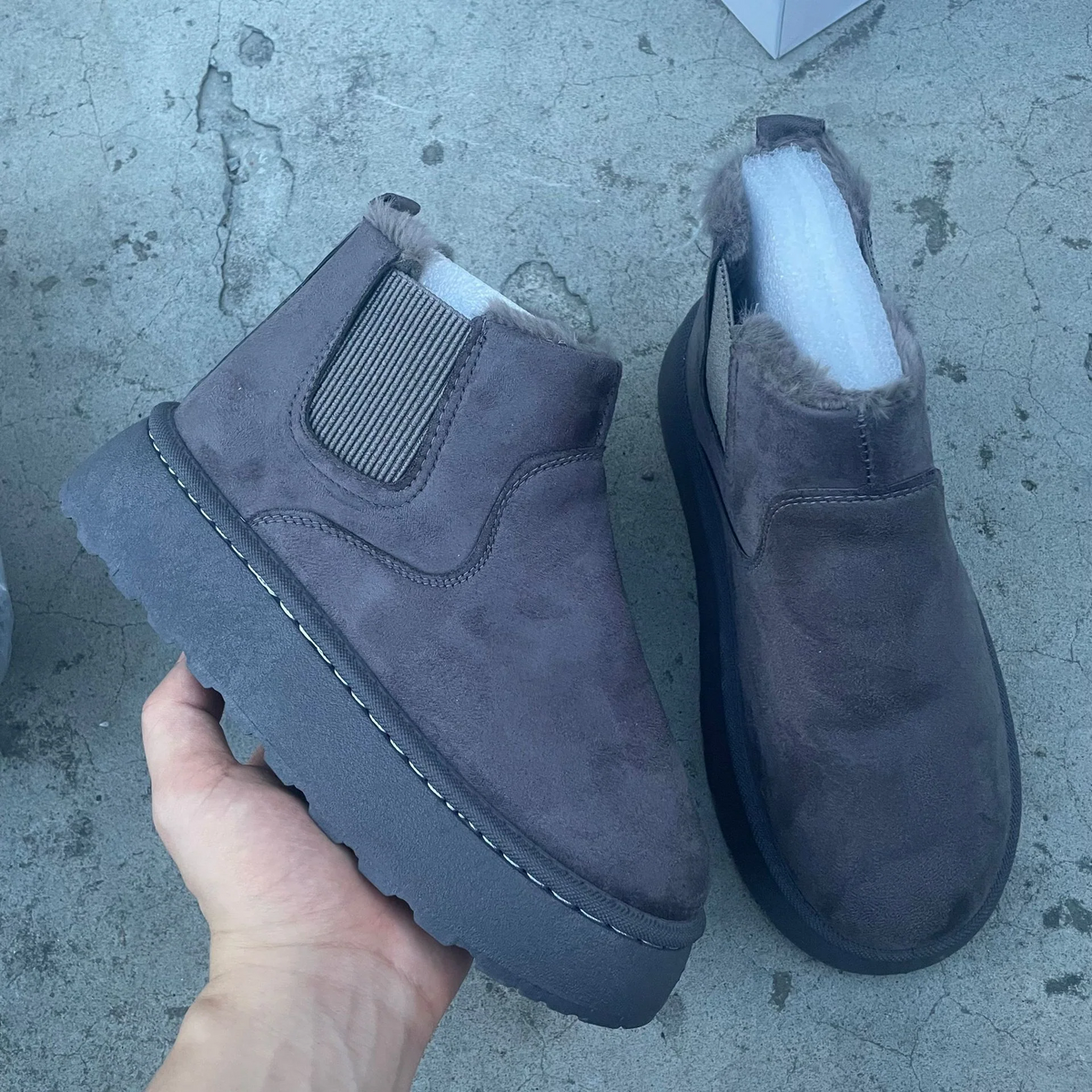 Winter Women's New Arrivals Thick-Soled Snow Boots with Fur Lining, Round Toe Slip-On Cotton Boots