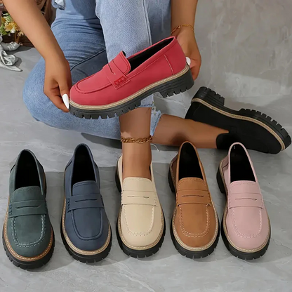 Women's Plus Size Casual Retro Suede Loafers with Chunky Heel Platform