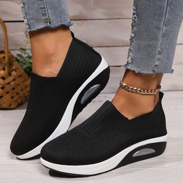 Women's Plus Size Low-Top Knit Wedge Sneakers - Breathable Round-Toe Height-Increasing Casual Shoes for Spring/Summer