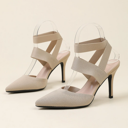 Women’s Amara Fabric Ankle-Strap Stiletto Pumps – Pointed-Toe Hollow Side Elegant Heels
