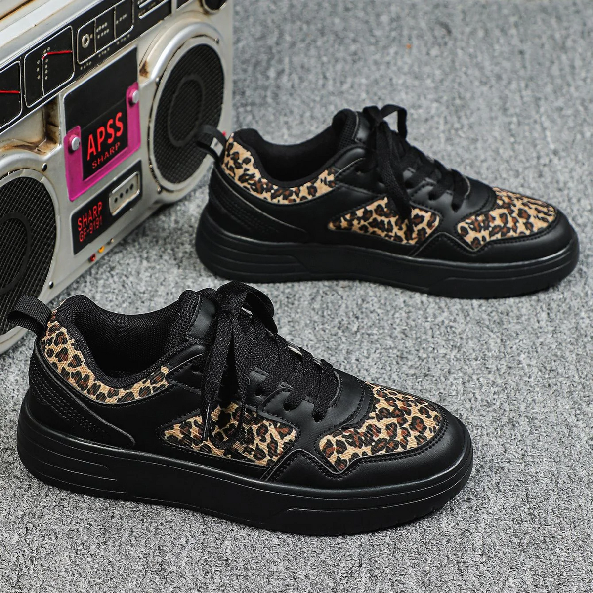 WildStride Leopard Print Platform Casual Skate Sneakers