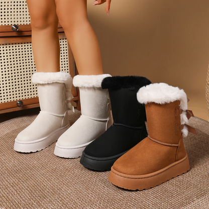 Women’s CozyBow Short Snow Boots – Fleece-Lined Warmth & Anti-Slip Platform